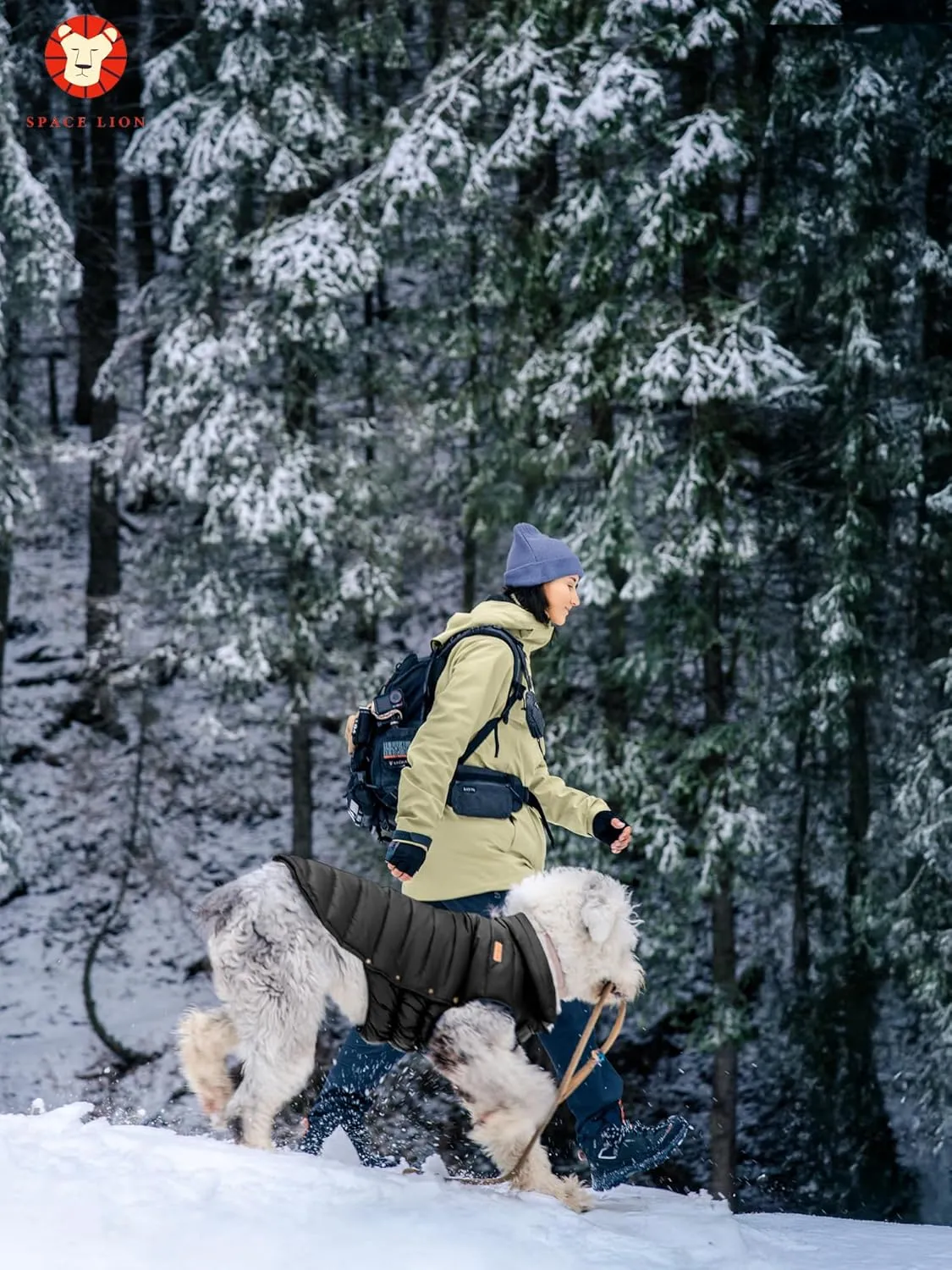 SPACE LION Puffer Jacket, Down Winter Coat, Waterproof, Windproof, Lightweight Jacket, Adjustable Fit for Small, Medium, Large Dogs (Khaki, S)
