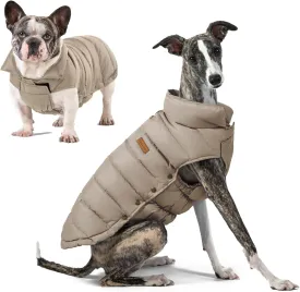SPACE LION Puffer Jacket, Down Winter Coat, Waterproof, Windproof, Lightweight Jacket, Adjustable Fit for Small, Medium, Large Dogs (Khaki, S)