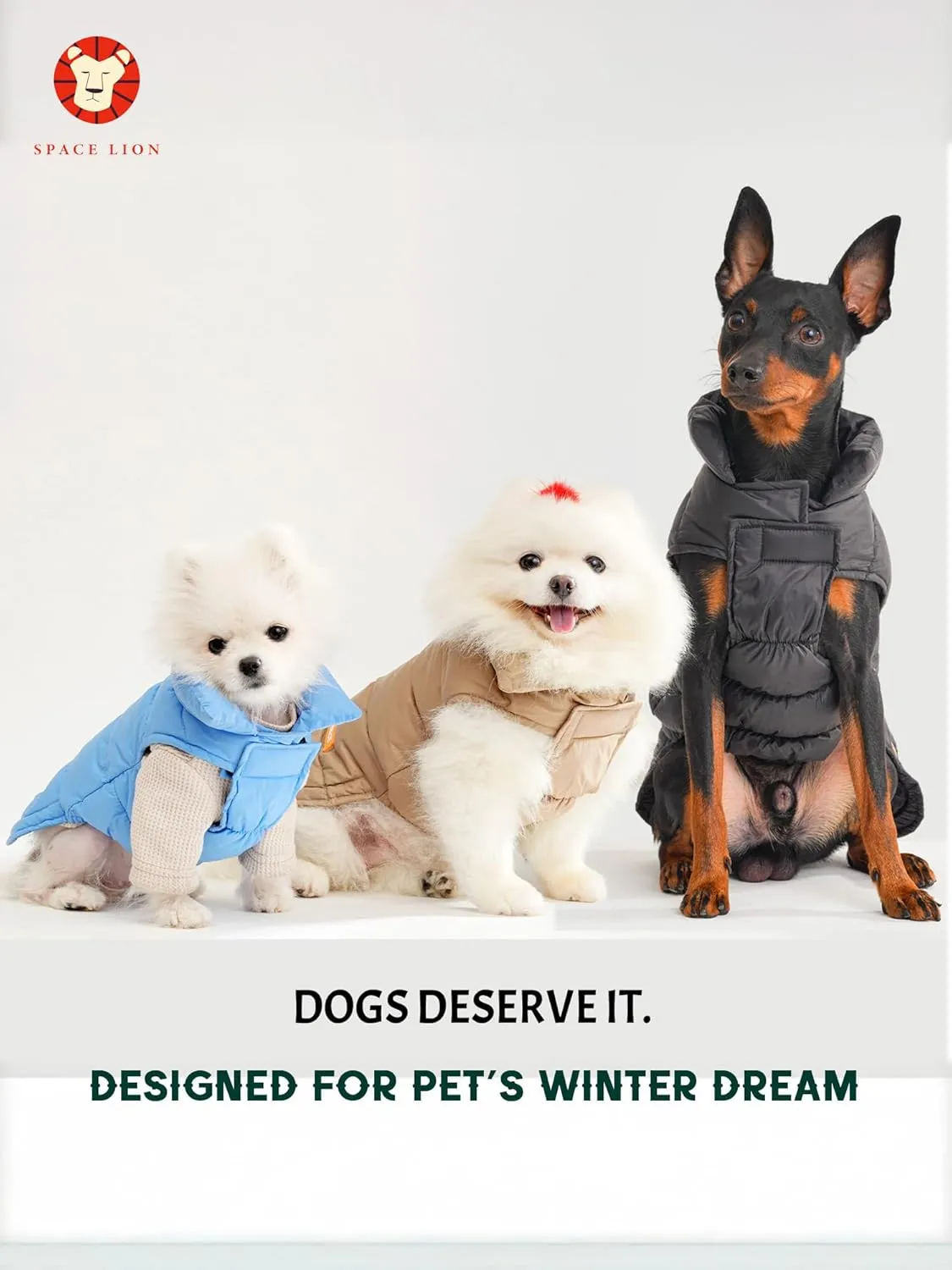 SPACE LION Puffer Jacket, Down Winter Coat, Waterproof, Windproof, Lightweight Jacket, Adjustable Fit for Small, Medium, Large Dogs (Khaki, S)