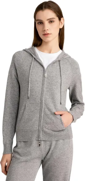 State Cashmere 2-Way Zip Up Hoodie with Pockets and Zipper 100% Pure Cashmere Long Sleeve Sweater for Women Cashmere Hoodies