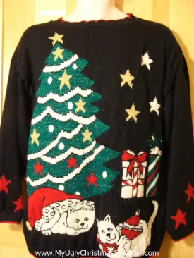 Tacky Ugly Christmas Sweater 80s Gem with Giant Tree and Cats (f357)