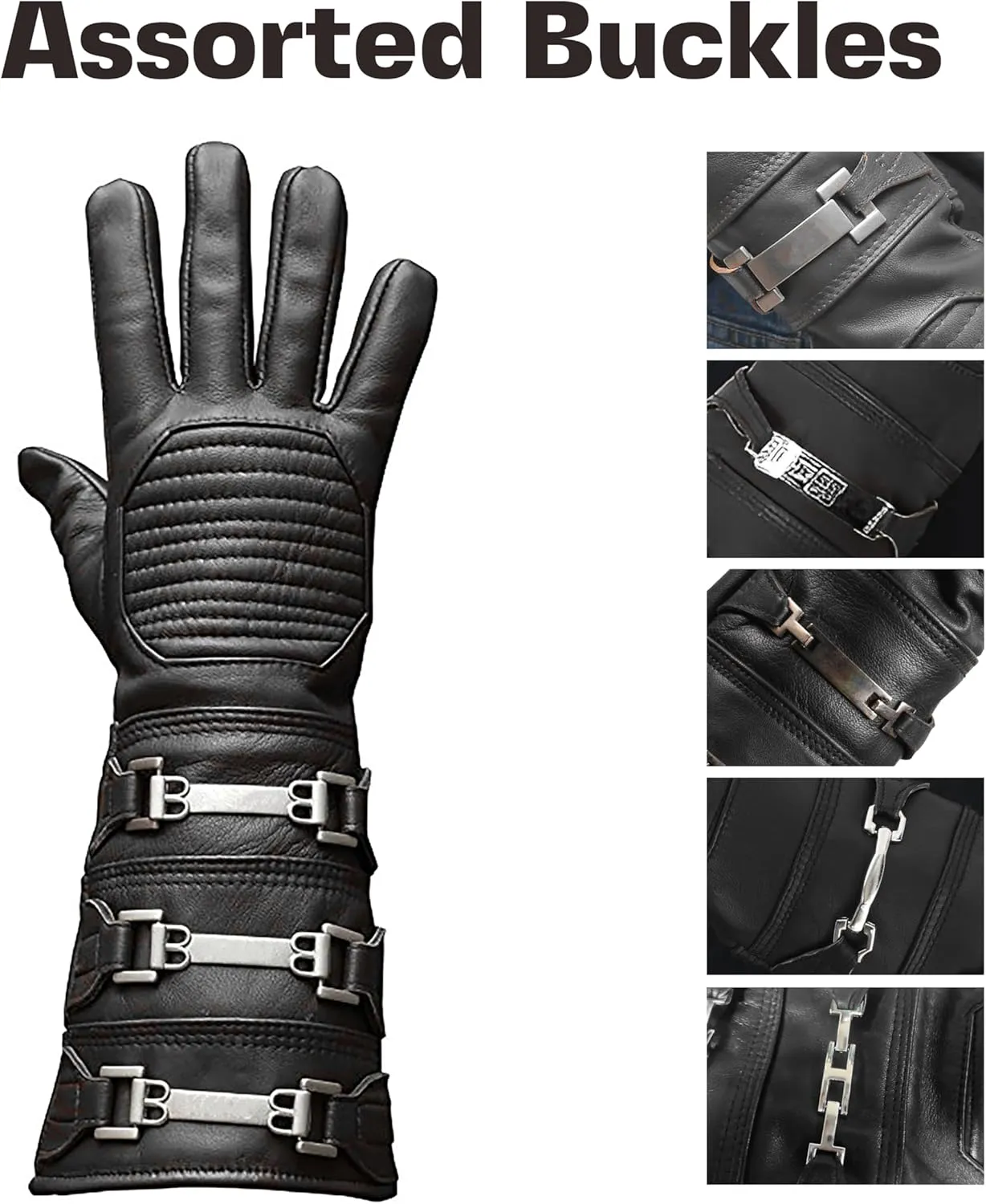 URBAN BUCK Real Sheepskin Leather Sky Gauntlet Costume Glove - Regular Fit Long Arm Cuff Mens Unlined Cosplay Gloves