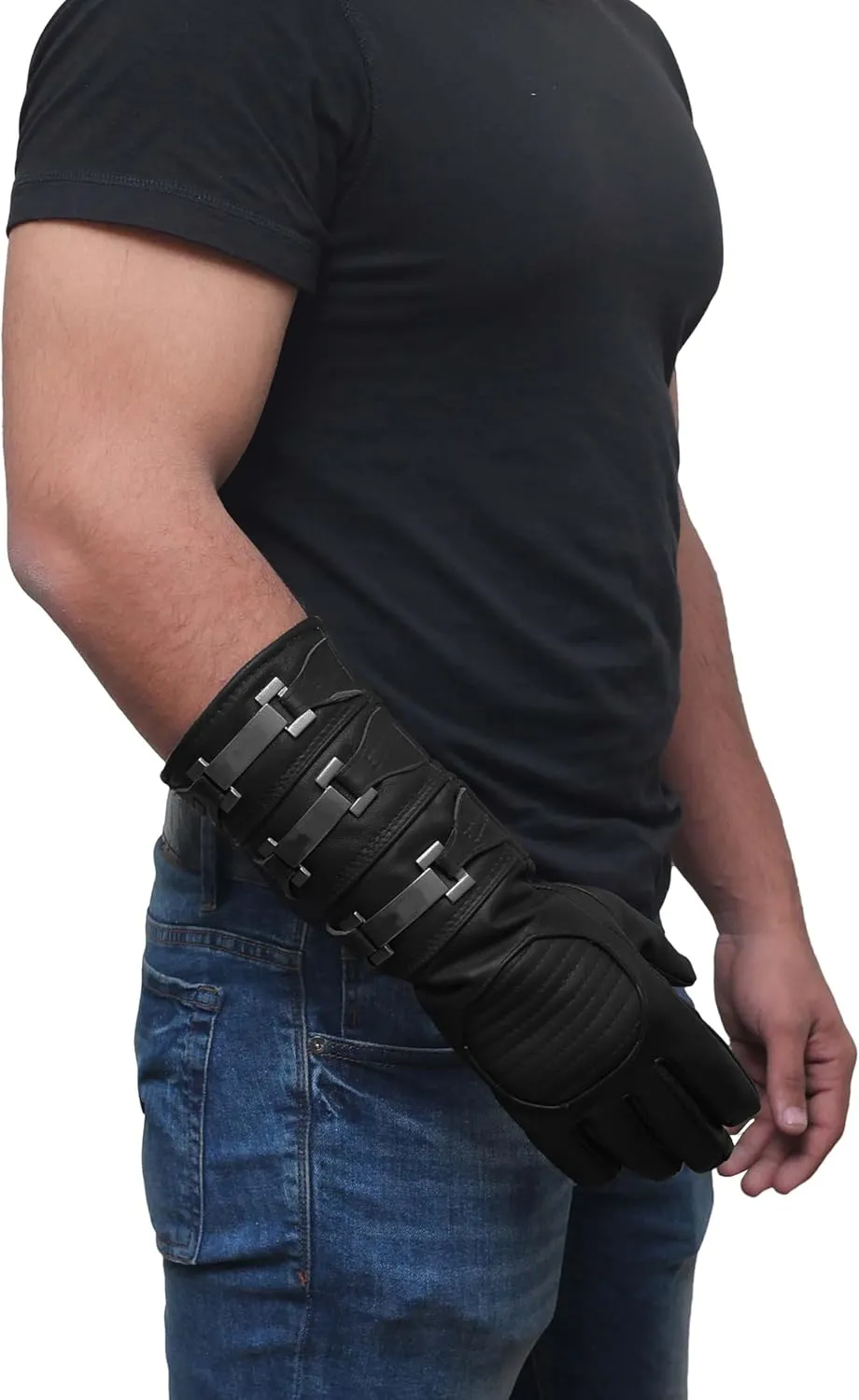 URBAN BUCK Real Sheepskin Leather Sky Gauntlet Costume Glove - Regular Fit Long Arm Cuff Mens Unlined Cosplay Gloves