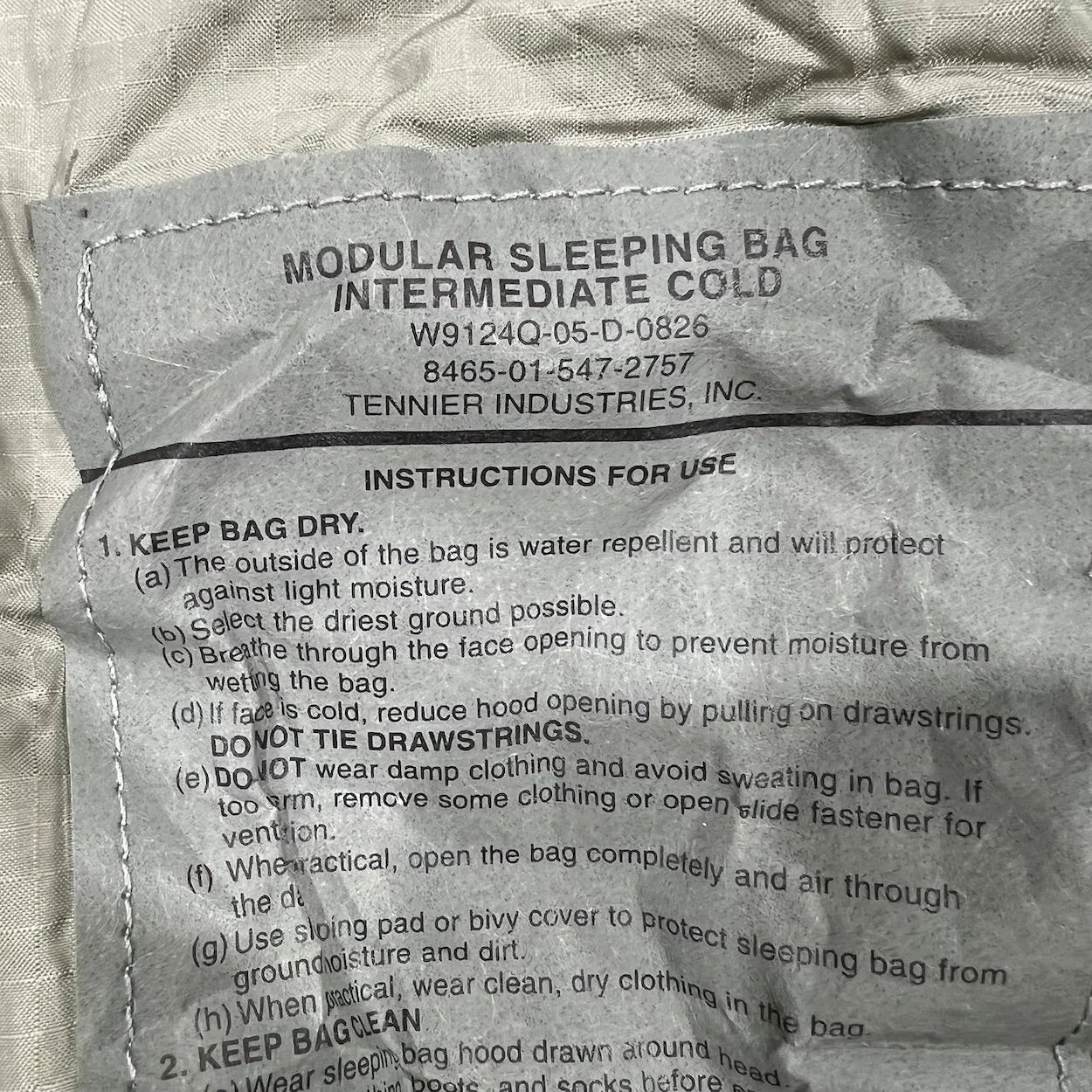 US Military Sleeping Bag Intermediate Cold Weather Mummy Style