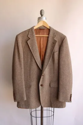 Vintage 1960s 1970s Mens Cricketeer Geo Lasky Brown Wool Tweed Jacket