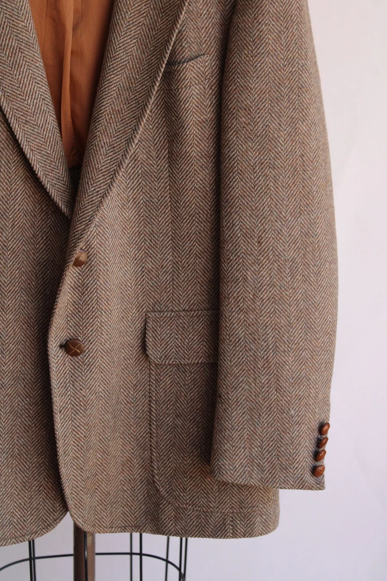 Vintage 1960s 1970s Mens Cricketeer Geo Lasky Brown Wool Tweed Jacket