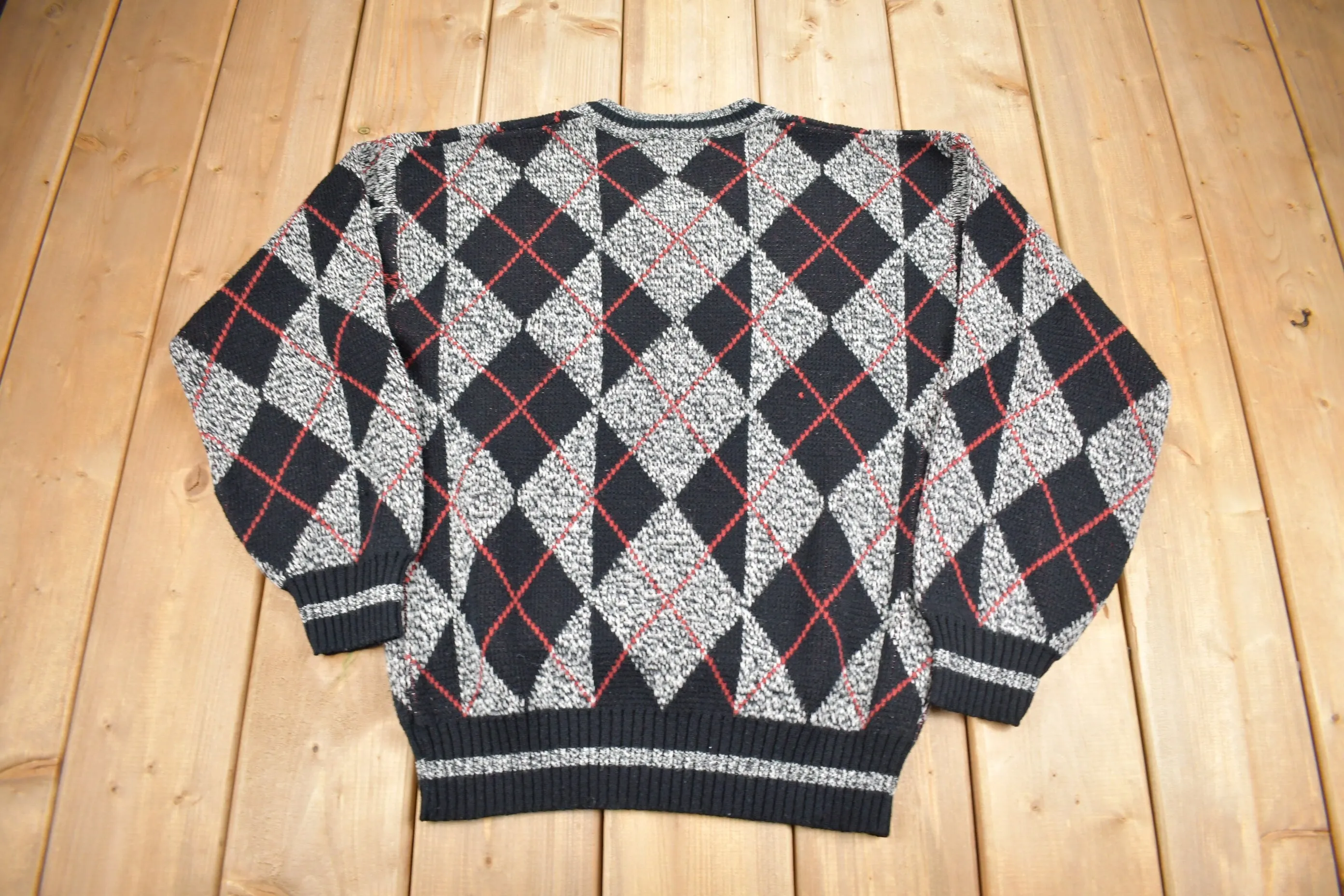 Vintage 1990s Impact Argyle Knit V-neck Sweater