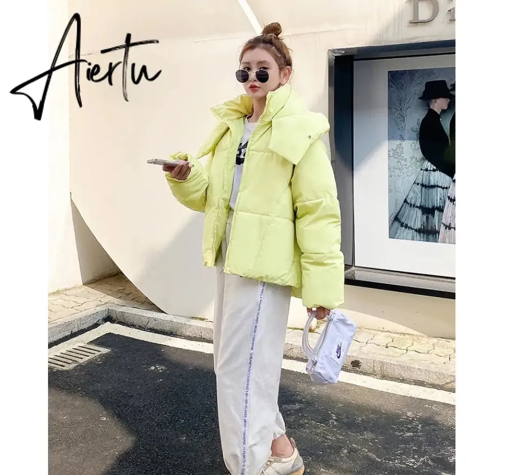 Winter new Korean style fluffy hooded bread down jacket women thick loose short jacket