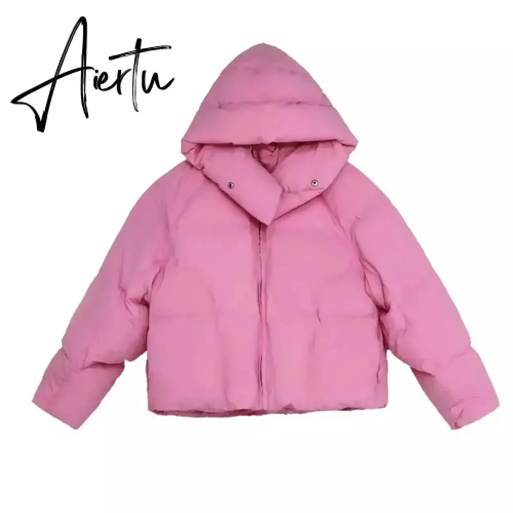 Winter new Korean style fluffy hooded bread down jacket women thick loose short jacket