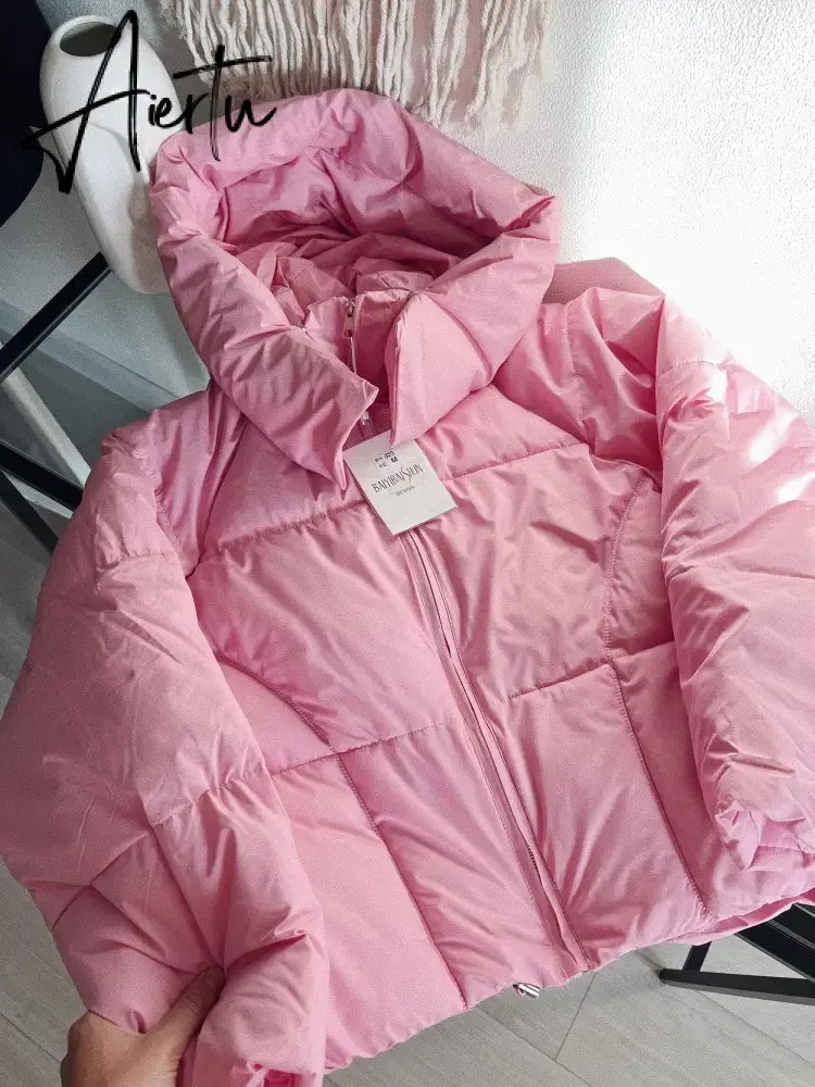 Winter new Korean style fluffy hooded bread down jacket women thick loose short jacket