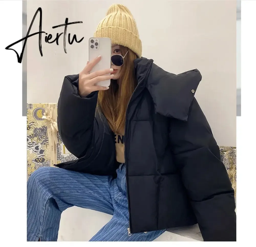 Winter new Korean style fluffy hooded bread down jacket women thick loose short jacket