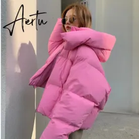 Winter new Korean style fluffy hooded bread down jacket women thick loose short jacket