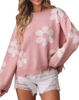 Women Pearl Sweater Love Heart Graphic Knitted Sweatshirts Cute Oversized Pullover Shirts