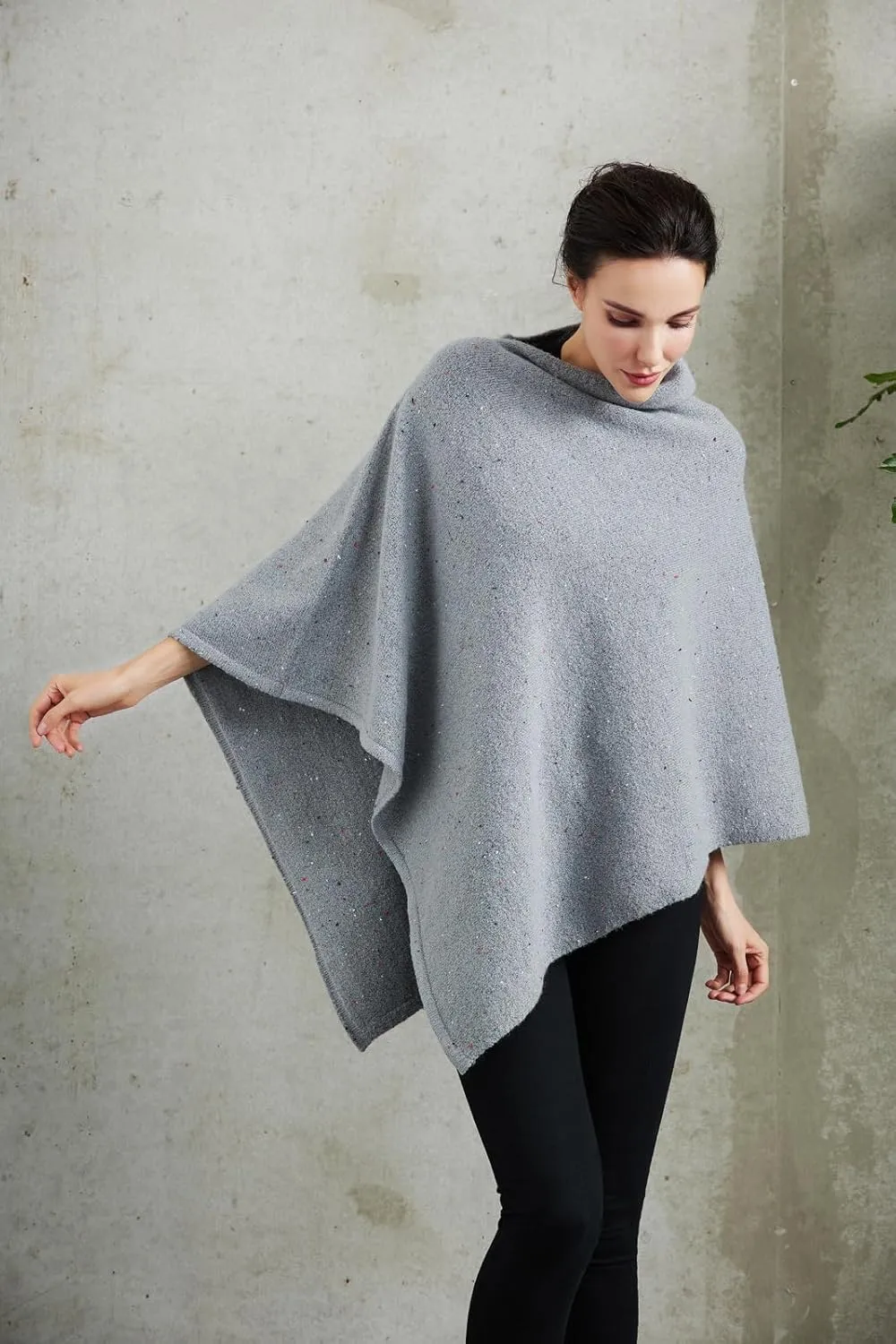 Women's Heaps Collar Bohemian Poncho Sweater Knitted Cape Irregular Hem Wrap Pullover for Spring Fall Winter