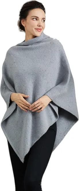 Women's Heaps Collar Bohemian Poncho Sweater Knitted Cape Irregular Hem Wrap Pullover for Spring Fall Winter