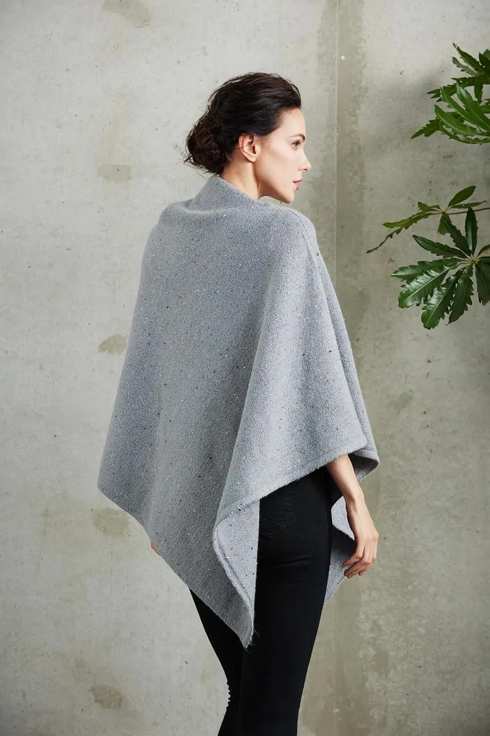 Women's Heaps Collar Bohemian Poncho Sweater Knitted Cape Irregular Hem Wrap Pullover for Spring Fall Winter