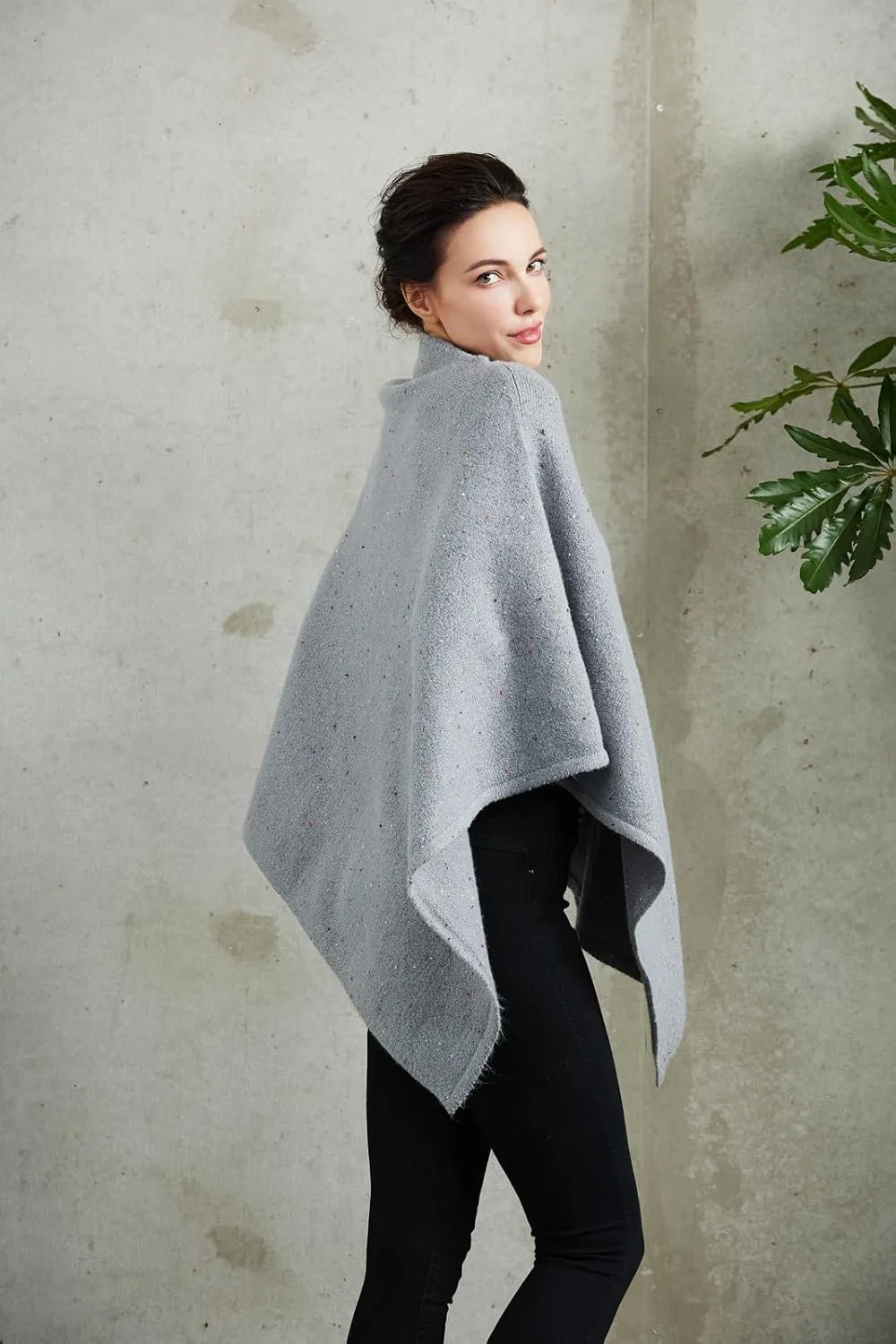 Women's Heaps Collar Bohemian Poncho Sweater Knitted Cape Irregular Hem Wrap Pullover for Spring Fall Winter