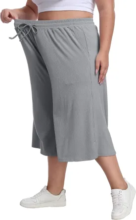 Women's Plus Size Wide Leg Capris Summer Palazzo Lounge Cropped Pants Casual Flowy Capri Pants with Pockets