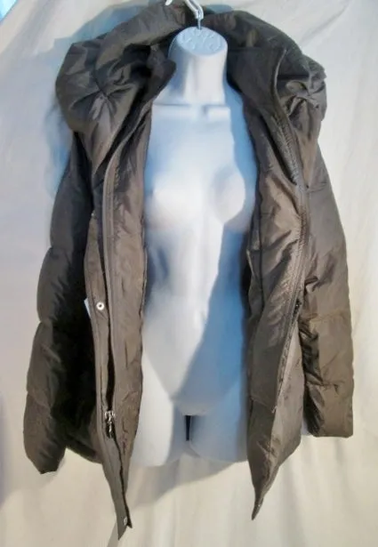 Womens TAHARI Belt Down Puffer Jacket Coat Ski BROWN S Winter Snowboard Collar