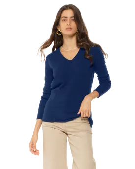 Women's Ultra-Light Cashmere V-Neck Sweater Medium Blue