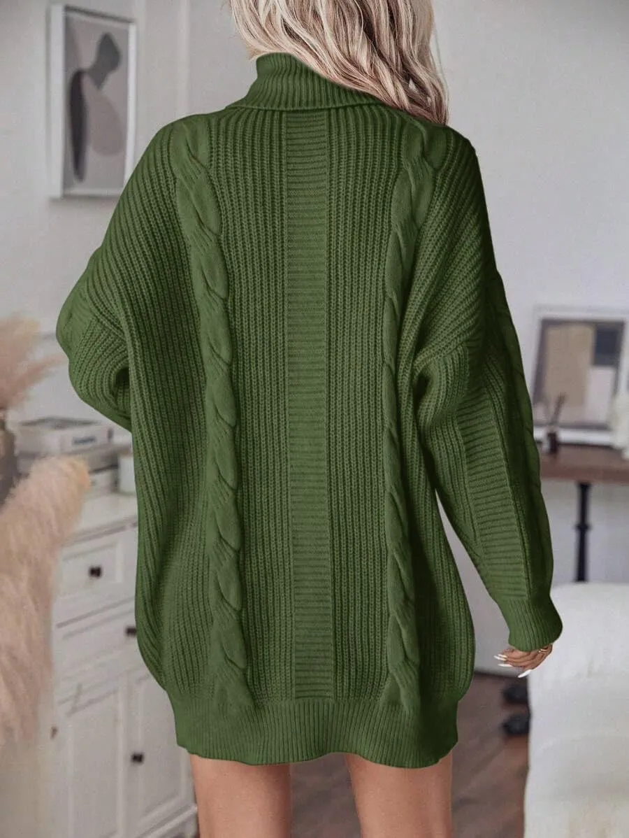 Women's Winter Sweater Long Sleeve Oversized Sweater Dress Cable Knit Loose Pullover Tunic Dress