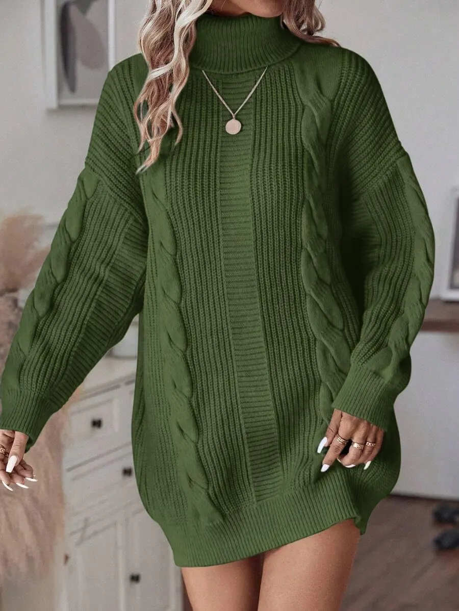 Women's Winter Sweater Long Sleeve Oversized Sweater Dress Cable Knit Loose Pullover Tunic Dress