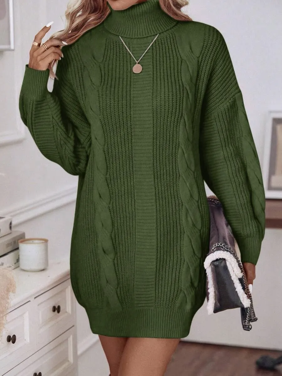 Women's Winter Sweater Long Sleeve Oversized Sweater Dress Cable Knit Loose Pullover Tunic Dress