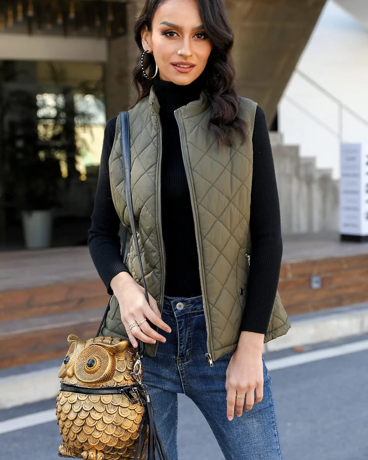 Xeoxarel Women's Quilted Vest with 4 Pockets, Puffer Padded Gilet (Available in Inner Pockets)