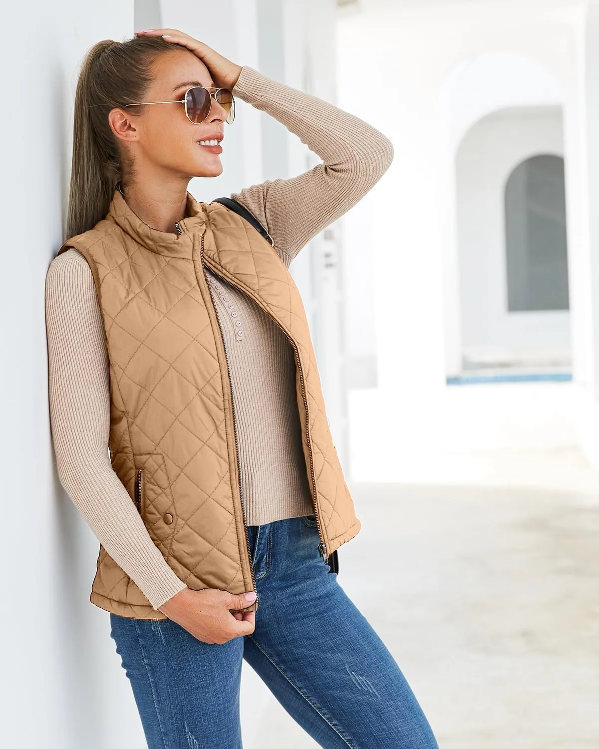 Xeoxarel Women's Quilted Vest with 4 Pockets, Puffer Padded Gilet (Available in Inner Pockets)