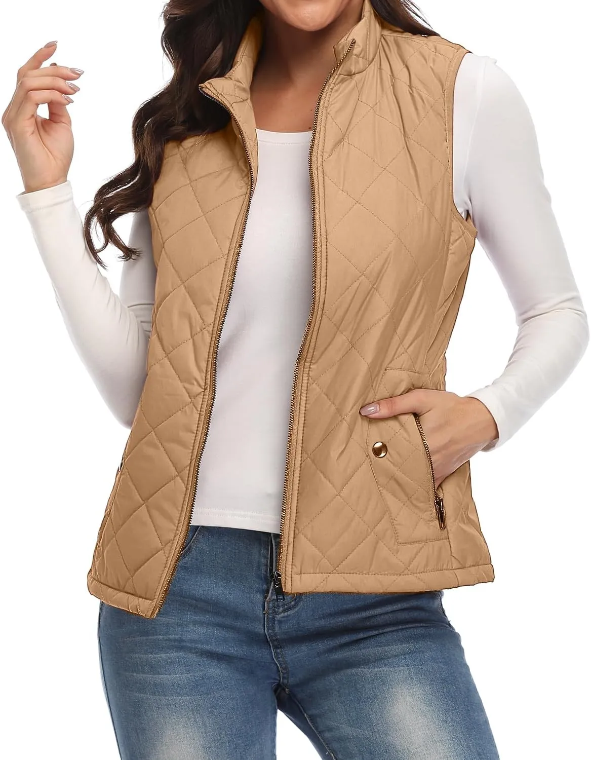 Xeoxarel Women's Quilted Vest with 4 Pockets, Puffer Padded Gilet (Available in Inner Pockets)