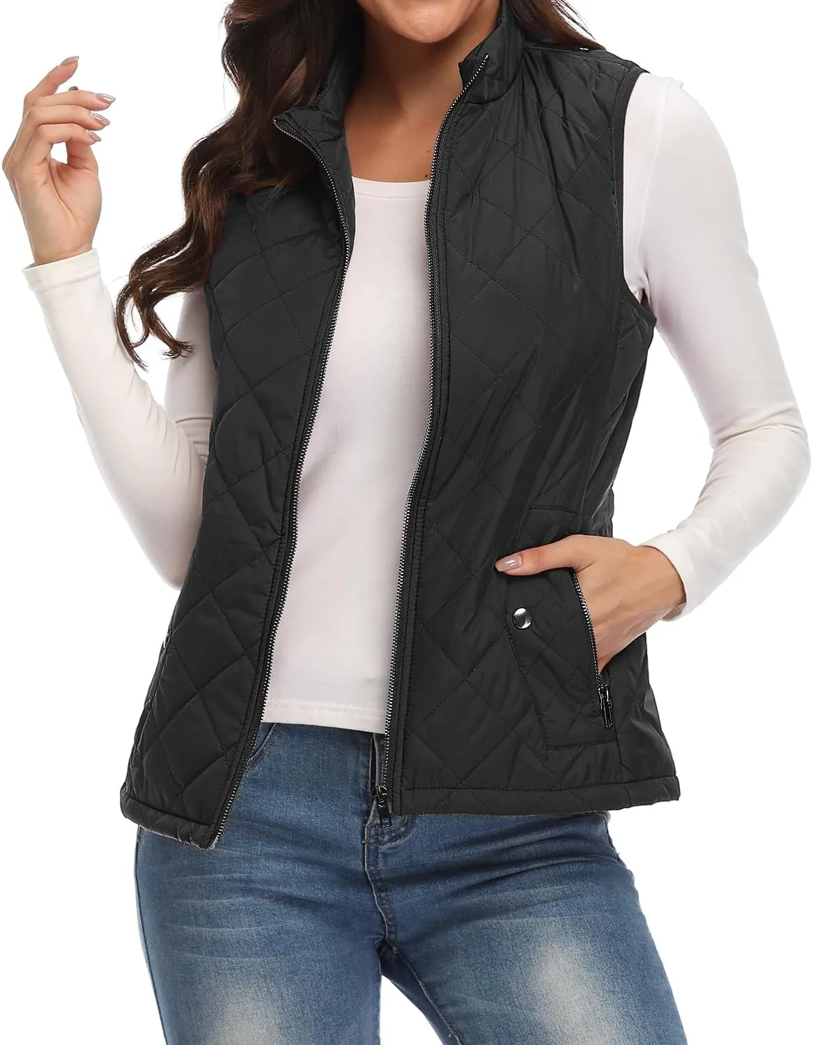 Xeoxarel Women's Quilted Vest with 4 Pockets, Puffer Padded Gilet (Available in Inner Pockets)