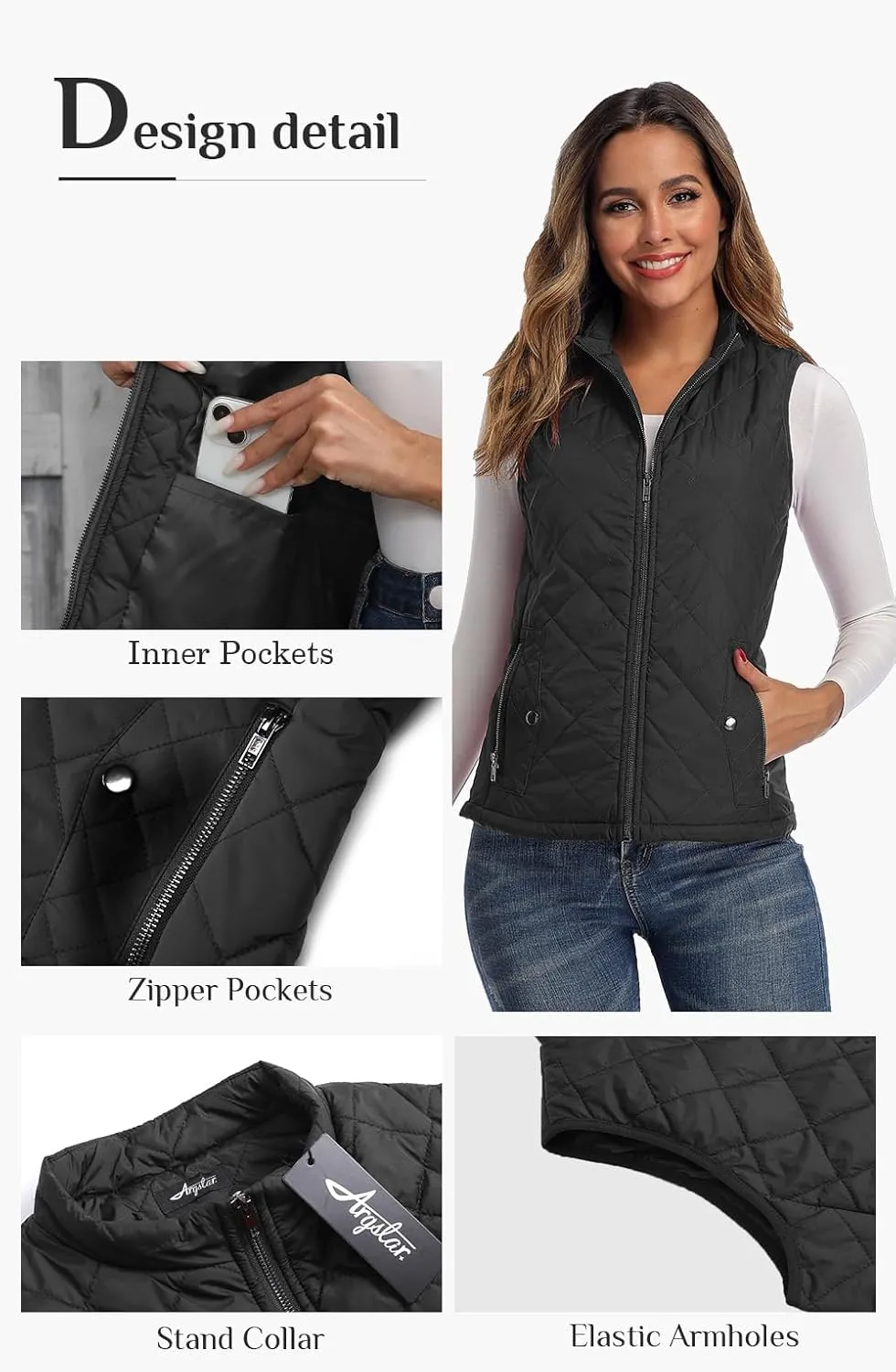 Xeoxarel Women's Quilted Vest with 4 Pockets, Puffer Padded Gilet (Available in Inner Pockets)