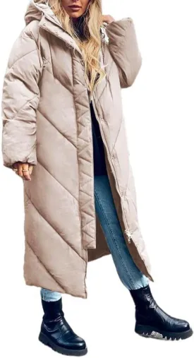 Yousify Women's Hooded Long Puffer Coat Winter Longer Thickened Down Jacket Zip Cotton Outwear
